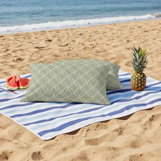 Sage Green Stripes Outdoor Pillow Covers 20x12 Inch Lumbar Pillow Covers Set of 2 Waterproof Decorative Throw Pillow Cases Simple Geometric Modern Monochrome Cushion Covers for Patio Furniture Garden