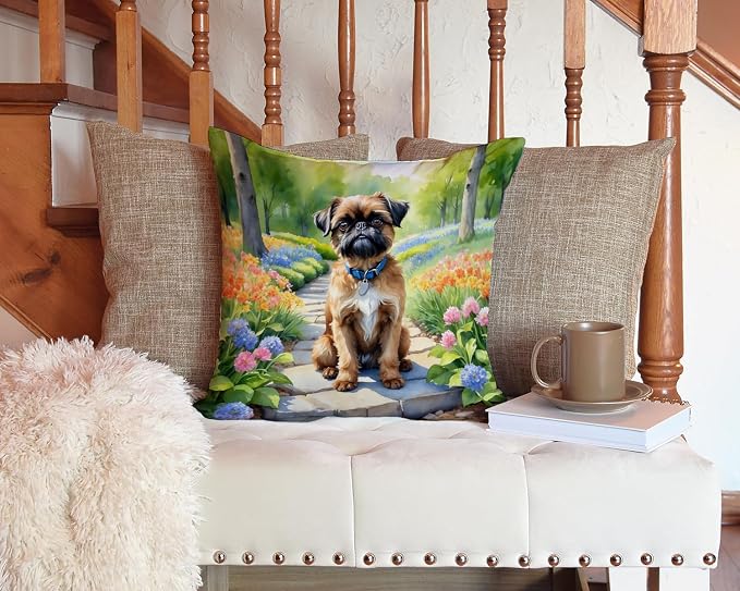 Caroline's Treasures Brussels Griffon Spring Path Throw Pillow Machine Washable, Indoor Outdoor Decorative Pillow for Couch, Bed or Patio, 14Hx14W