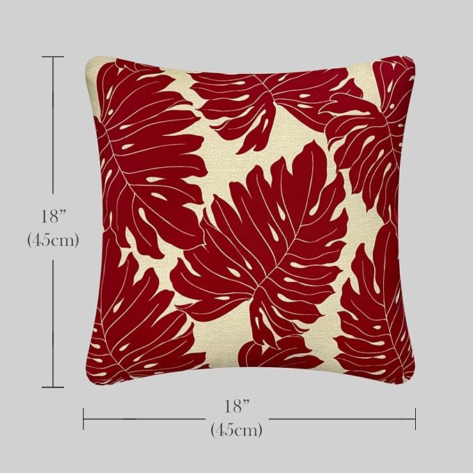 Outdoor Waterproof Decorative Throw Pillow Cover for Patio Furniture, 18x18 Inch Fade Resistant Patio Garden Cushion Cover for Couch Bed Sofa, Leaves Red