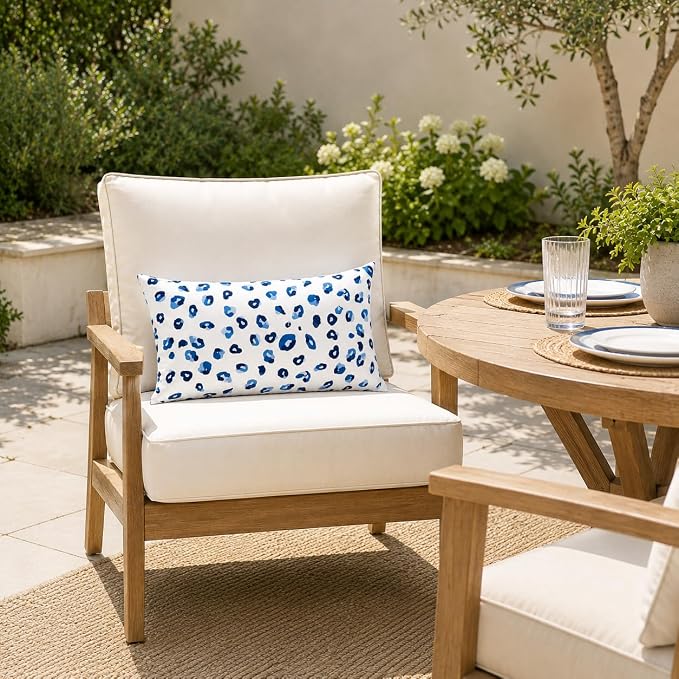 Outdoor Patio Lumbar Pillows, Pack of 2, 12"x20" | Fade Resistant Outdoor Waterproof Lumbar Pillow with Inners Decorative Garden Lumbar Cushions for Home Patio Terrace Sofa
