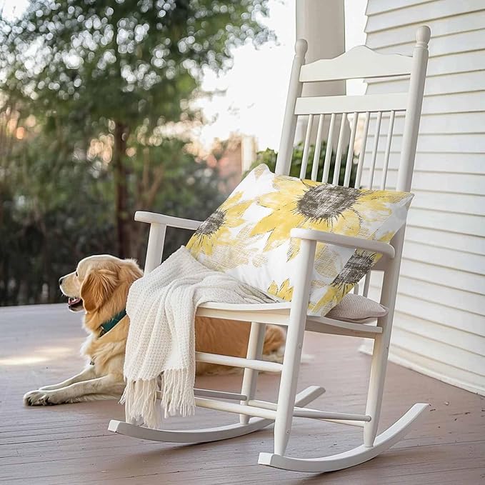 Vandarllin Outdoor Throw Pillows Covers 20x12 inch Set of 2 Waterproof Yellow Sunflower Decorative Zippered Cushion Covers for Patio Furniture, Flower Field Lumbar Pillowcases