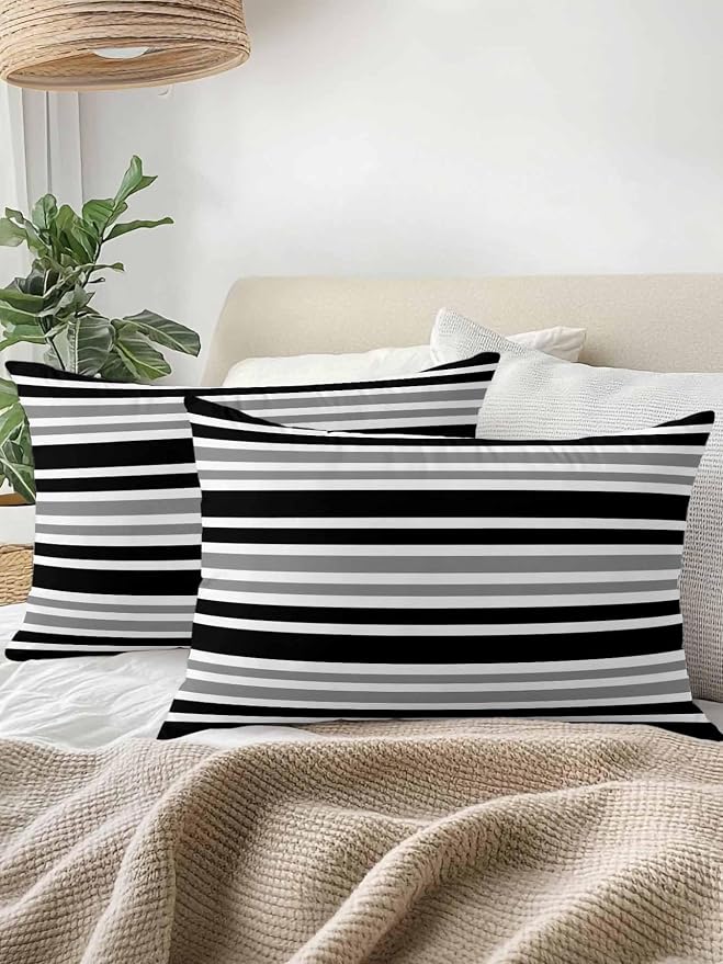 Outdoor Waterproof Throw Pillows Classic Gray Black Striped Patio Pillows,Decorative Pillow Covers with Insert,Pillow Cushion Case for Garden Couch Sofa Minimalist Lines