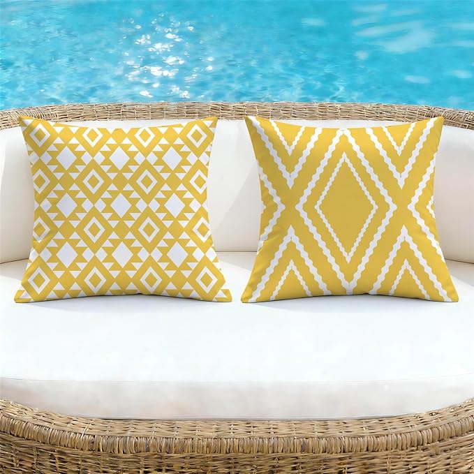 NIGHTWISH Outdoor Waterproof Pillow Covers 20x20 Set of 4 Yellow and White Modern Geometry Decorative Outdoor Throw Pillows Boho Cushion Cases for Patio Furniture Bench Couch Sunbrella