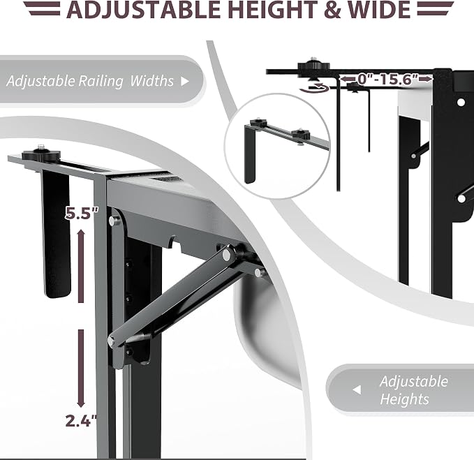Foldable Balcony Table Outdoor Patio Bar Table with Staice Bucket, Adjustable Above Ground Pool Side Bar Table Fit for Oval Frame, Hanging Balcony Railing Table, 40” x 7”