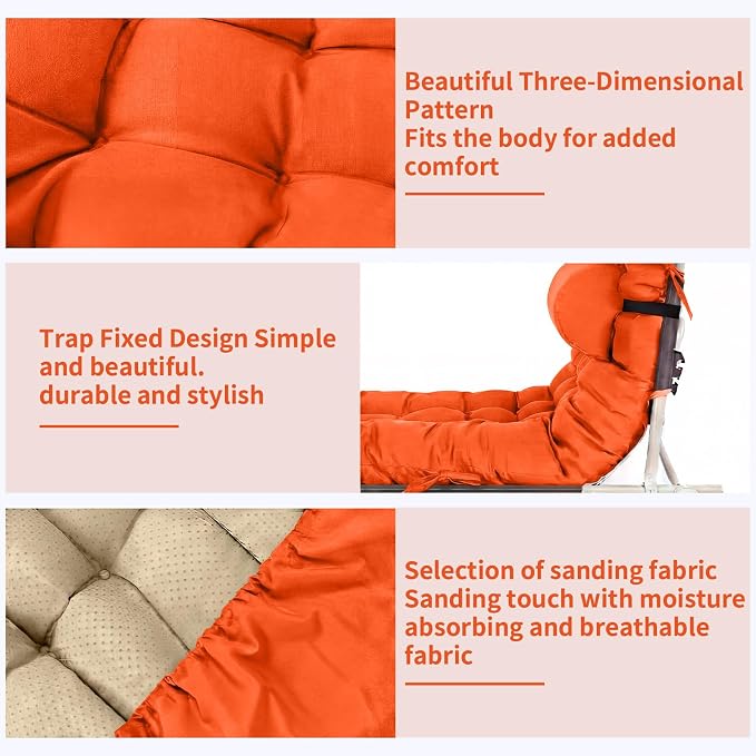 Tudomro Outdoor Chaise Lounge Cushion 66x21x4'' Waterproof & Fade-Resistant Patio Pool Chaise Lounge Cushion Headrest Pillow Tie Replacement Rocking High Back Chair(Bright Orange,Set of 2)