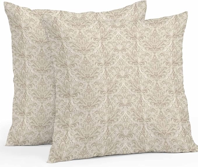 Beige Baroque Waterproof Outdoor Pillow Covers Set of 2 Home Decor, Farmhouse Scroll Floral Pattern Art Pillowcase Patio Pillow Covers for Couch Bench Furniture Garden 26x26in
