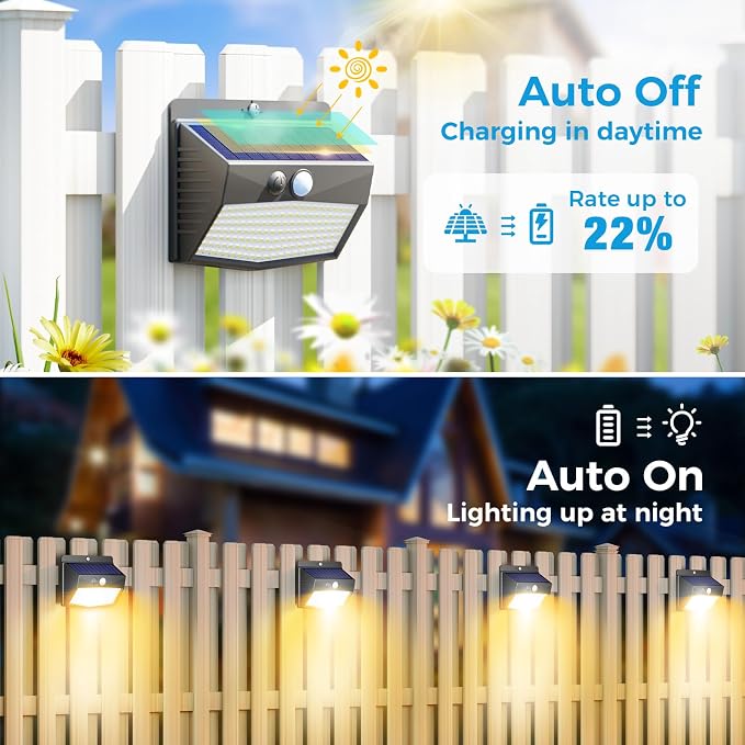 Solar Motion Sensor Lights Outdoor [ 12 Packs/138 LED ] Solar Fence Lights With 3 Lighting Modes, Solar Powered Security Lights Waterproof for Outside Yard Garden Backyard Deck Step Garage,Warm White