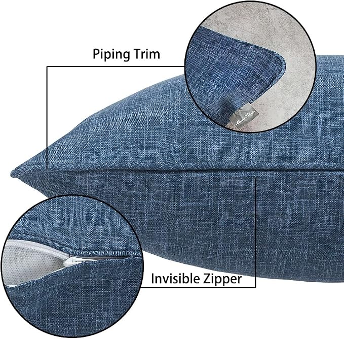 Magpie Fabrics Pack of 2 Outdoor Waterproof Lumbar Rectangular Throw Pillow with Insert 12x20 Inch, Home Decorative Toss Cushion for Patio Garden Car Office (Navy Textured)