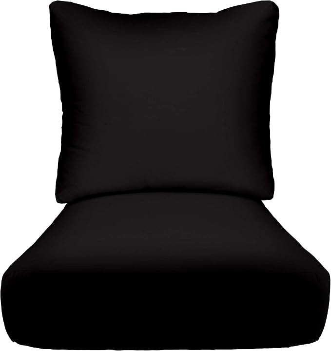 RSH DECOR: Sunbrella Deep Seating Cushion with Pillow Back | 25” x 25” Seat | Water and Fade-Resistant Performance Fabric | Outdoor Chair Cushion Set for Patio Furniture | Canvas Black - Made in USA