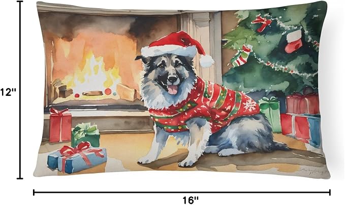 Caroline's Treasures DAC2713PW1216 Norwegian Elkhound Cozy Christmas Throw Pillow Machine Washable, Indoor Outdoor Decorative Pillow for Couch, Bed or Patio, 12HX16W