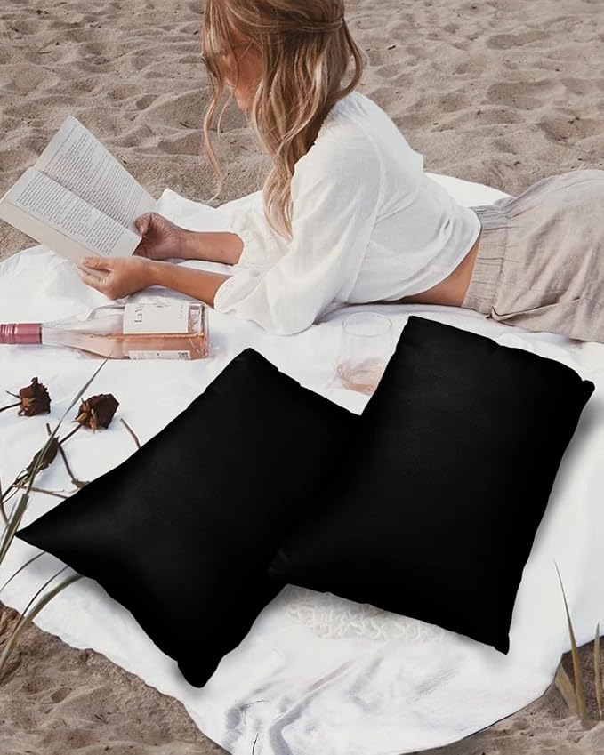 Outdoor Waterproof Pillow Covers for Patio Furniture Black Decorative Throw Pillow Cover Solid Color Pillowcases Set of 2 Cushion Case for Sofa Couch Chair Home Decor 20x12 inch x 2pcs