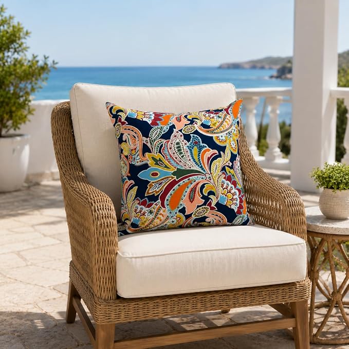Outdoor/Indoor Decorative Throw Pillows 18×18 Inch | Pack of 2 Waterproof Decorative Throw Pillows with Inserts, Square Pillows for Bed, Couch, Sofa and Patio Furniture