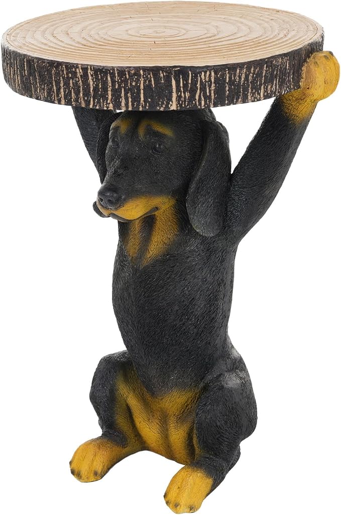 Playful Dog Side Table with Faux Wood, Dog Statue Small Patio Table for Indoor & Outdoor, Garden Sculptures and Decor, No Assembly, MGO