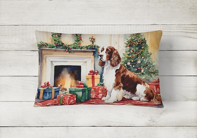 Caroline's Treasures DAC2760PW1216 Welsh Springer Spaniel Cozy Christmas Throw Pillow Machine Washable, Indoor Outdoor Decorative Pillow for Couch, Bed or Patio, 12HX16W