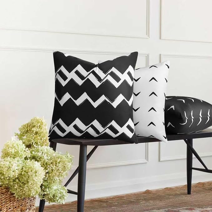Adabana Outdoor Waterproof Geometric Pillow Covers Set of 2 18x18 Inch | Waterproof Throw Pillow Covers for Patio, Porch, Garden Furniture