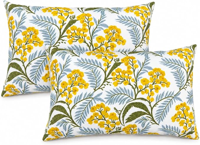 Outdoor Lumbar Pillows 12"x20" Waterproof Patio Pillows with Inserts | Set of 2 Fade Resistant Outdoor Waterproof Lumbar Pillow Decorative Garden Lumbar Cushions for Home Patio Terrace Sofa
