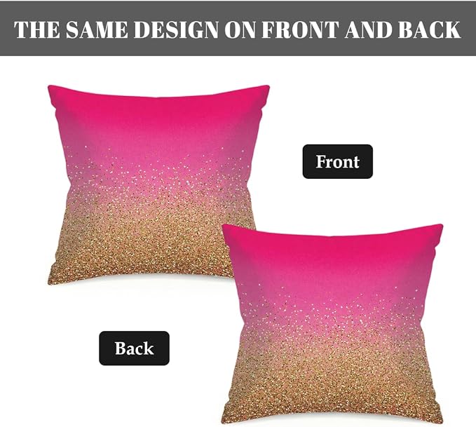 16x16 Inch Outdoor Pillow Covers Set of 2 Waterproof Throw Pillow Covers Decorative Couch Cushion Covers Pink Gold Glitter Square Pillowcases Protectors for Patio Garden Sofa