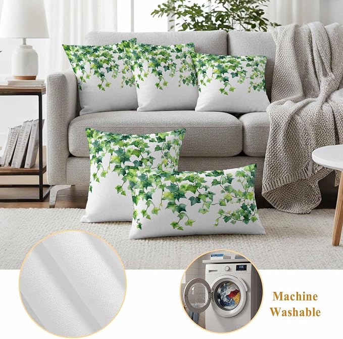Outdoor Pillow Covers Set of 2, Green Leaf Vine Decorative Throw Pillow Covers 16X16IN, Country Leave Throw Pillows Protector Cushion Case for Patio,Couch,Sofa,Garden