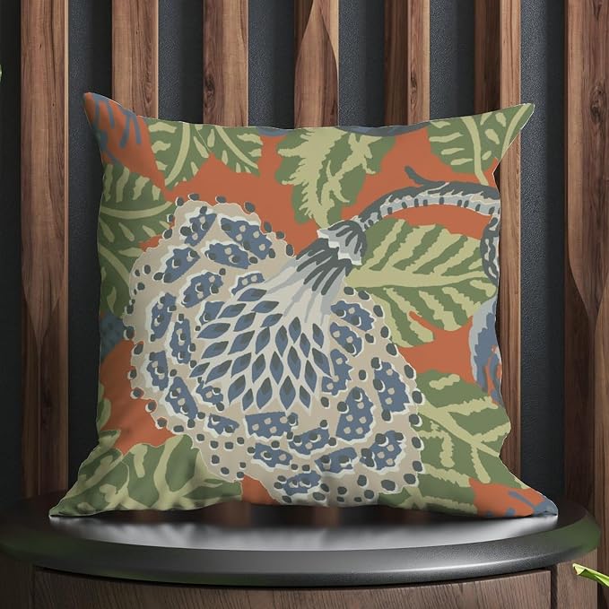 Navy Blue Floral White Pillow Cover Green and Orange Chinoiserie Cushion Cases 26x26 INRustic Accent Modern Decorative Pillow Covers for Patio Funiture Garden