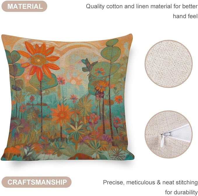 Pillowcover Oil Painting Colorful Garden Flowers Cushion Pillow Cover 20"x20" Farmhouse Flower Linen Cushion Case Outdoor Home Decoration Pillow Case Farmhouse Rustic Cushion Case for Sofa Couch