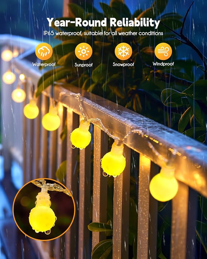 Brightown Solar String Lights 19.6Ft, 60 LED Globe Waterproof, 8 Modes | Solar Patio Lights for Yard Patio Tree Canopy Party Camping Balcony Outdoor Decor