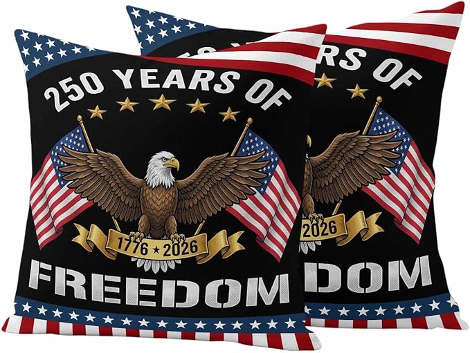 250 Years Anniversary Outdoor Waterproof Throw Pillow Covers 20x20 Set of 2, American Flag Eagle Independence Day Decor Pillowcases Cushion Pillowcase for Couch Sofa Patio Outside Pillow Protector