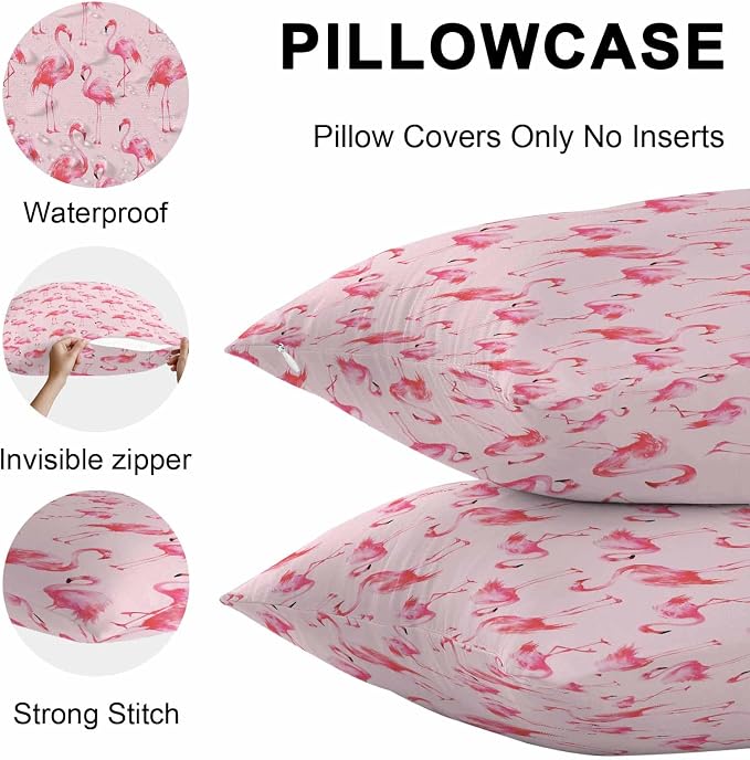 Pink Flamingo Outdoor Pillow Covers 18x18 Inch Throw Pillow Covers Set of 2 Waterproof Decorative Pillow Cases Summer Animals Cushion Covers for Patio Furniture Garden Couch Sofa