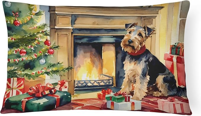 Caroline's Treasures DAC2762PW1216 Welsh Terrier Cozy Christmas Throw Pillow Machine Washable, Indoor Outdoor Decorative Pillow for Couch, Bed or Patio, 12HX16W
