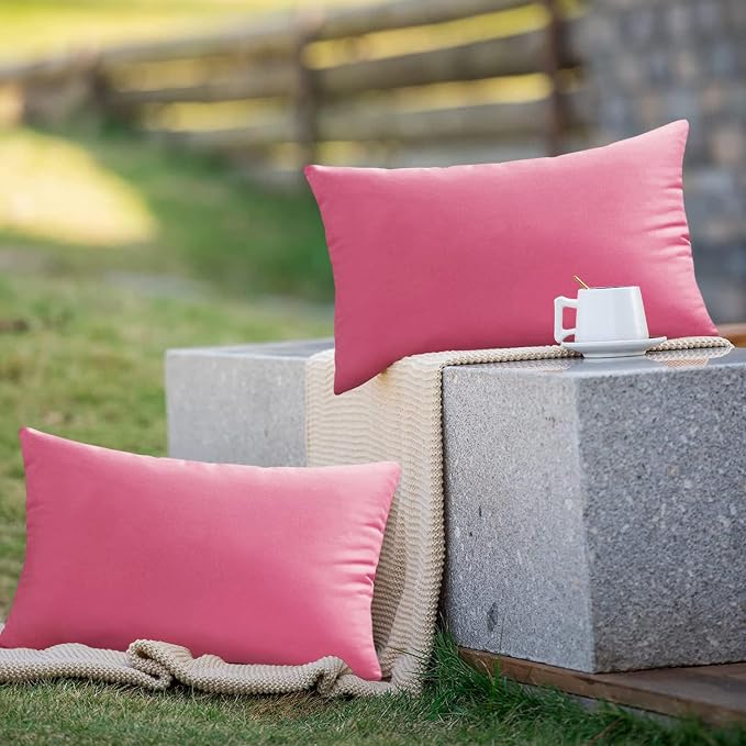 VAKADO 12x20 Outdoor Waterproof Throw Pillow Covers Set of 2 Decorative Outside Patio Furniture Cushion Cases Decor for Garden Bench Porch Couch Tent,Hot Pink