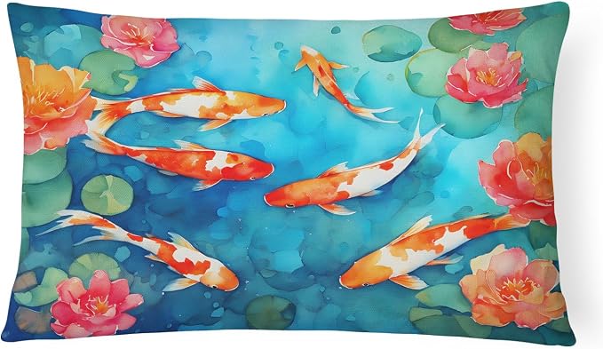 Caroline's Treasures DAC2795PW1216 Koi Fish Throw Pillow Machine Washable, Indoor Outdoor Decorative Pillow for Couch, Bed or Patio, 12HX16W
