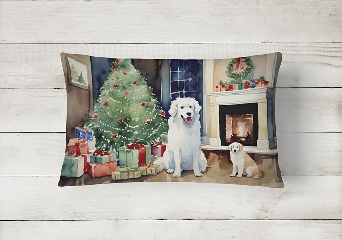 Caroline's Treasures DAC2693PW1216 Kuvasz Cozy Christmas Throw Pillow Machine Washable, Indoor Outdoor Decorative Pillow for Couch, Bed or Patio, 12HX16W