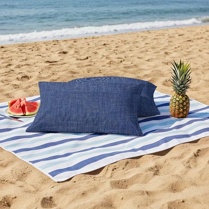 Outdoor Waterproof Throw Pillow Covers Set of 2 Navy Blue Linen Lumbar Pillowcases 20x12 Inches Farmhouse Pure Color Decorative Pillows Cushion Case Patio Pillows for Couch Bed Chair Garden