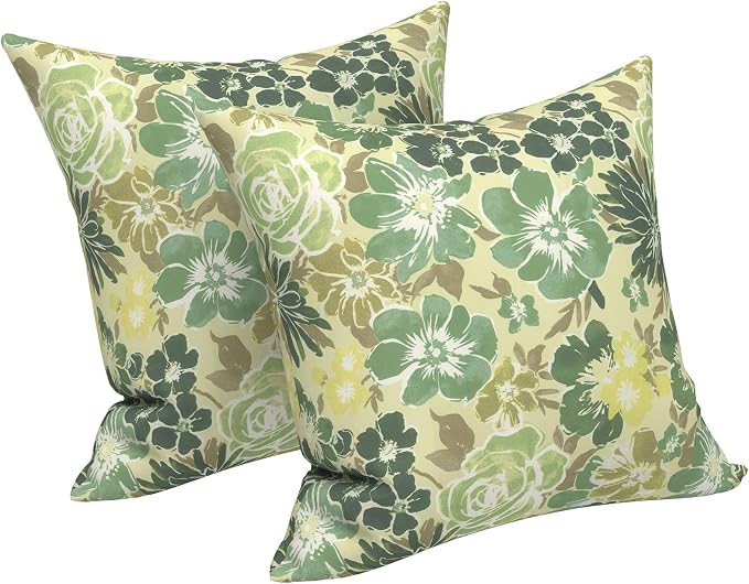 LVTXIII 2 Pack Outdoor Pillows 18x18 Inch, Square Throw Pillows with Inserts, Decorative Water-Repellent Pillow Cushions for Patio Furniture and Garden Sofa, Green Rose