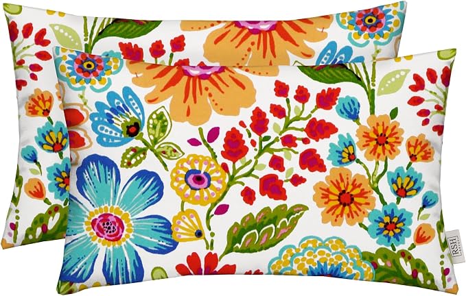 RSH DECOR: Lumbar Throw Pillows Set of 2 | 20” x 12" | All-Weather Spun Fabric | Water and Fade-Resistant | Outdoor Support Pillows for Patio Furniture | Gregoire Fresco