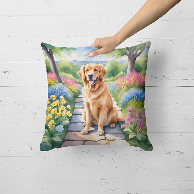 Caroline's Treasures Golden Retriever Spring Path Throw Pillow Machine Washable, Indoor Outdoor Decorative Pillow for Couch, Bed or Patio, 18Hx18W