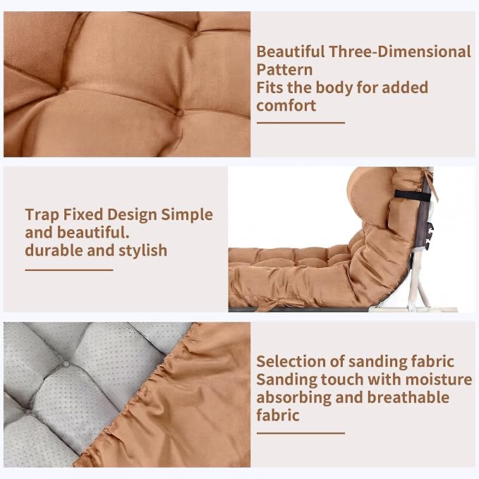 Tudomro Outdoor Chaise Lounge Cushion 66x21x4'' Waterproof & Fade-Resistant Patio Pool Chaise Lounge Cushion Headrest Pillow Tie Replacement Rocking High Back Chair(Camel,1 Pcs)