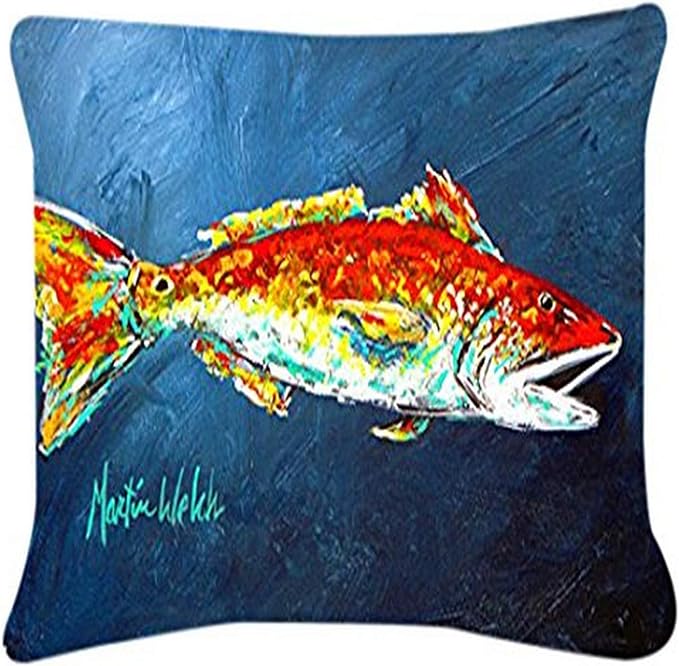 Caroline's Treasures MW1093PW1216 Fish - Red Fish Red for Jarett Canvas Fabric Decorative Pillow Machine Washable, Indoor Outdoor Decorative Pillow for Couch, Bed or Patio, 12HX16W