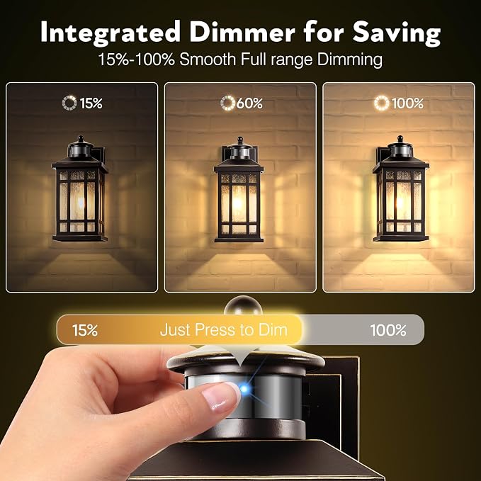 Adjustable Sensitivity Motion Sensor Outdoor Lights, 2 Packs Oil Rubbed Bronze Exterior Lighting Fixtures with Gold Trim, ORB Outdoor Garage Lights Wall Mount for House, Garage, Doorway, Coach