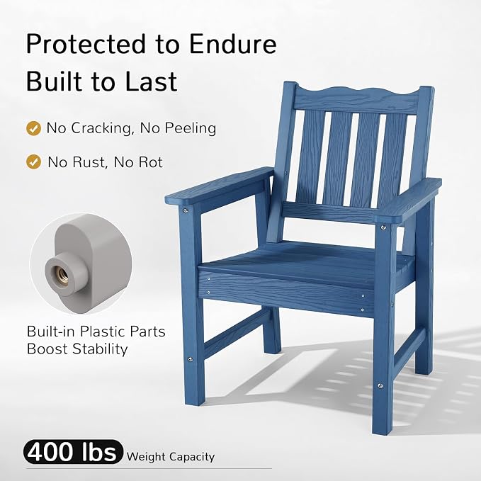 Stoog 3-Piece All-Weather Garden Chairs Set of 2 with Table, Patio Furniture Sets, Include 2 Garden Chairs and 1 Side Table, for Porch, Backyard, Lawn & Dining, Blue