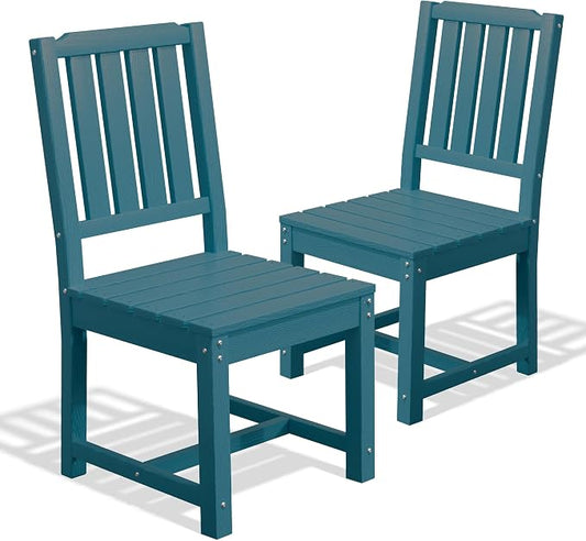 AreShark Patio Dining Chair Set of 2,All Weather HDPE Outdoor Dining Armless Chairs with Wide Seat and Backrest,Weatherproof Patio Chairs for Garden,Backyard,Deck,Navy Blue