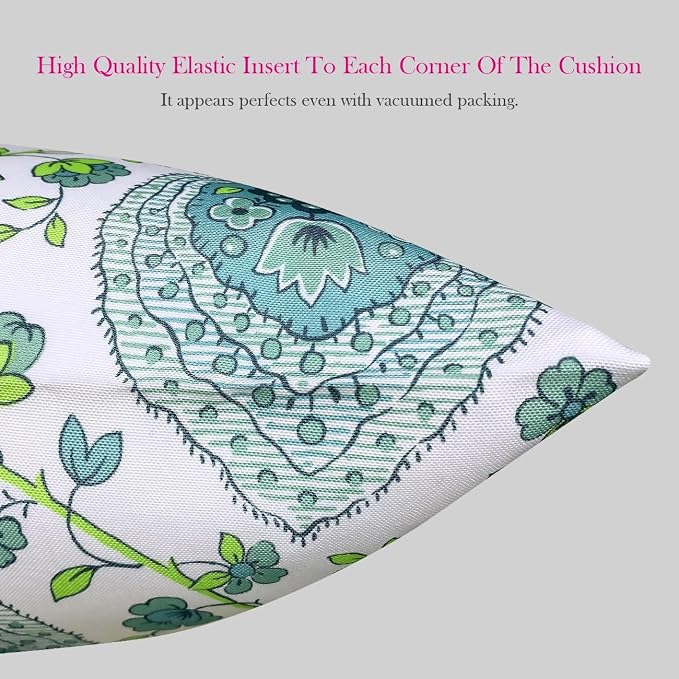 Pack of 2 Outdoor Waterproof Decorative Throw Pillow Covers for Patio Furniture, 18x18 Inch Square Fade Resistant Patio Garden Cushion Covers for Couch Bed Sofa, Floral Blue