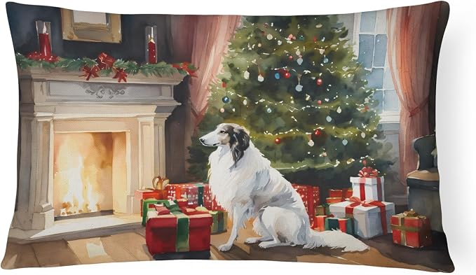 Caroline's Treasures DAC2617PW1216 Borzoi Cozy Christmas Throw Pillow Machine Washable, Indoor Outdoor Decorative Pillow for Couch, Bed or Patio, 12HX16W