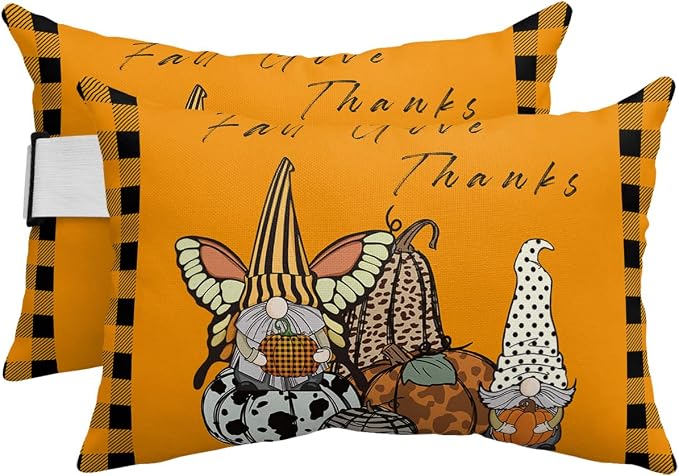 Outdoor Pillows Covers with Inserts Thanksgivng Waterproof Recliner Pillow with Adjustable Strap Throw Pillows for Patio Furniture Pool Lounge Chair, 11x16 inch, 2PCS