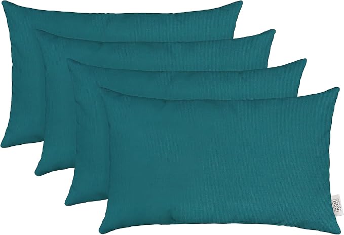 RSH DECOR: Sunbrella Lumbar Throw Pillows Set of 4 | 20" x 12" | Water and Fade-Resistant Performance Fabric | Outdoor Pillow Covers with Down-Alternative Inserts | Spectrum Peacock