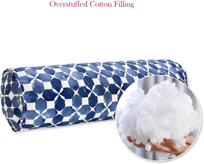 Outdoor Waterproof Decorative Bolster Pillows with Inserts for Patio Furniture, 20x6 Inch Fade Resistant Patio Garden Neck Roll Cushions for Couch Bed Sofa, Geometric Navy