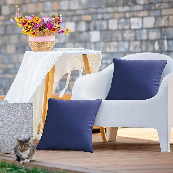 VAKADO Outdoor Waterproof Throw Pillow Covers 16X16 Set of 2 Decorative DarkBlue Patio Furniture Cushion Cases Outside Decor for Couch Garden Bench Porch