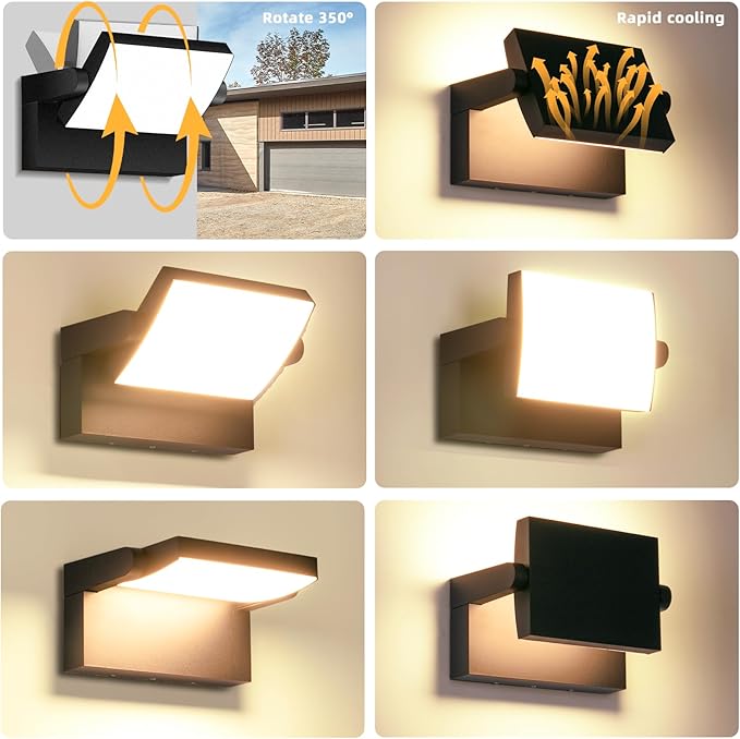 3 Pack Outdoor LED Wall Lights 40W Black Flood Lights 350°Rotation Exterior Lighting Fixture Commercial Security 3000K Waterporof for Barn Yard Garage Building Area Backyard