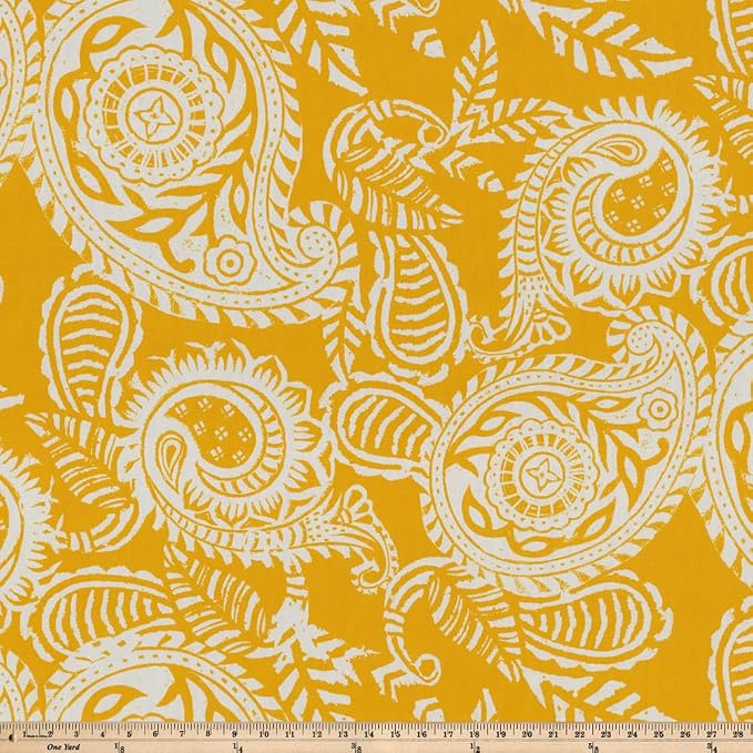 Pillow Perfect Paisley Indoor/Outdoor Accent Throw Pillow, Plush Fill, Weather, and Fade Resistant, Floor - 25" x 25", Yellow/Ivory Addie,