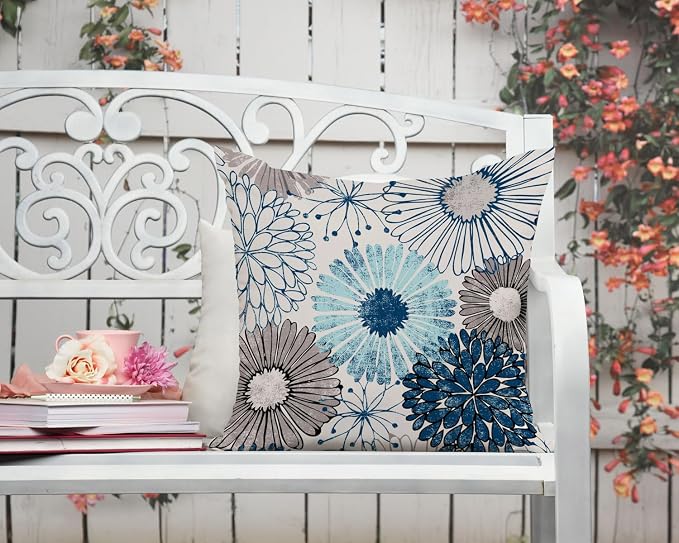Dahlia Flower Outdoor Waterproof Throw Pillow Covers Set of 2 Abstract Floral Printed Outdoor Pillow Covers for Patio Furniture, Porch, Garden 18x18 Inch