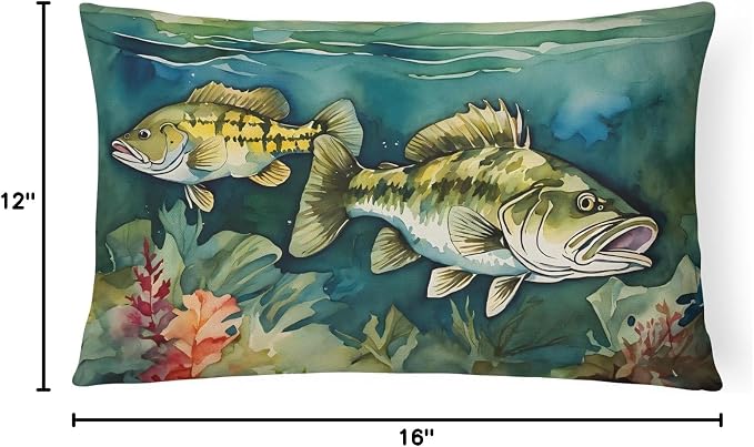Caroline's Treasures DAC2826PW1216 Smallmouth Bass Throw Pillow Machine Washable, Indoor Outdoor Decorative Pillow for Couch, Bed or Patio, 12HX16W